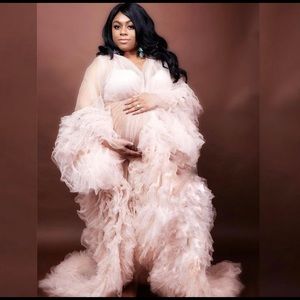 Ruffle Pink Chiffon Maternity Robe/Dress